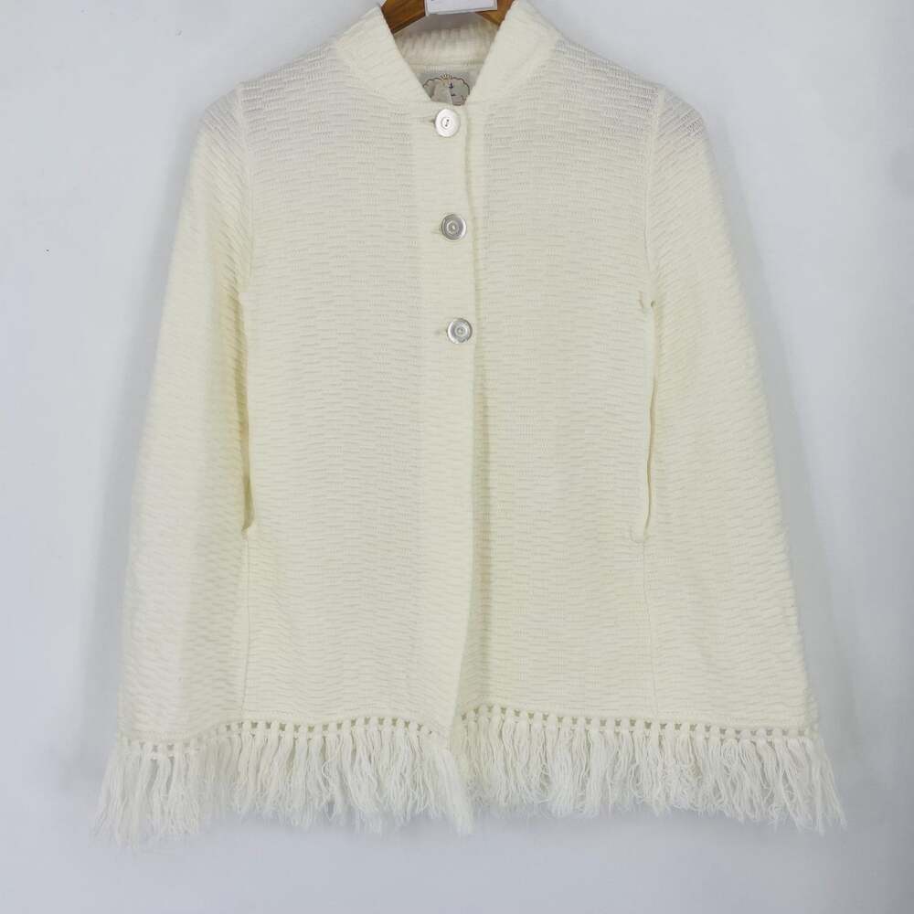 Vintage Ades California Orlon Acrylic Ivory Fringe Cape One Size Boho 60s 70s